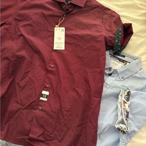Denim & Flower Casual Blue and Burgundy Button Down Shirts